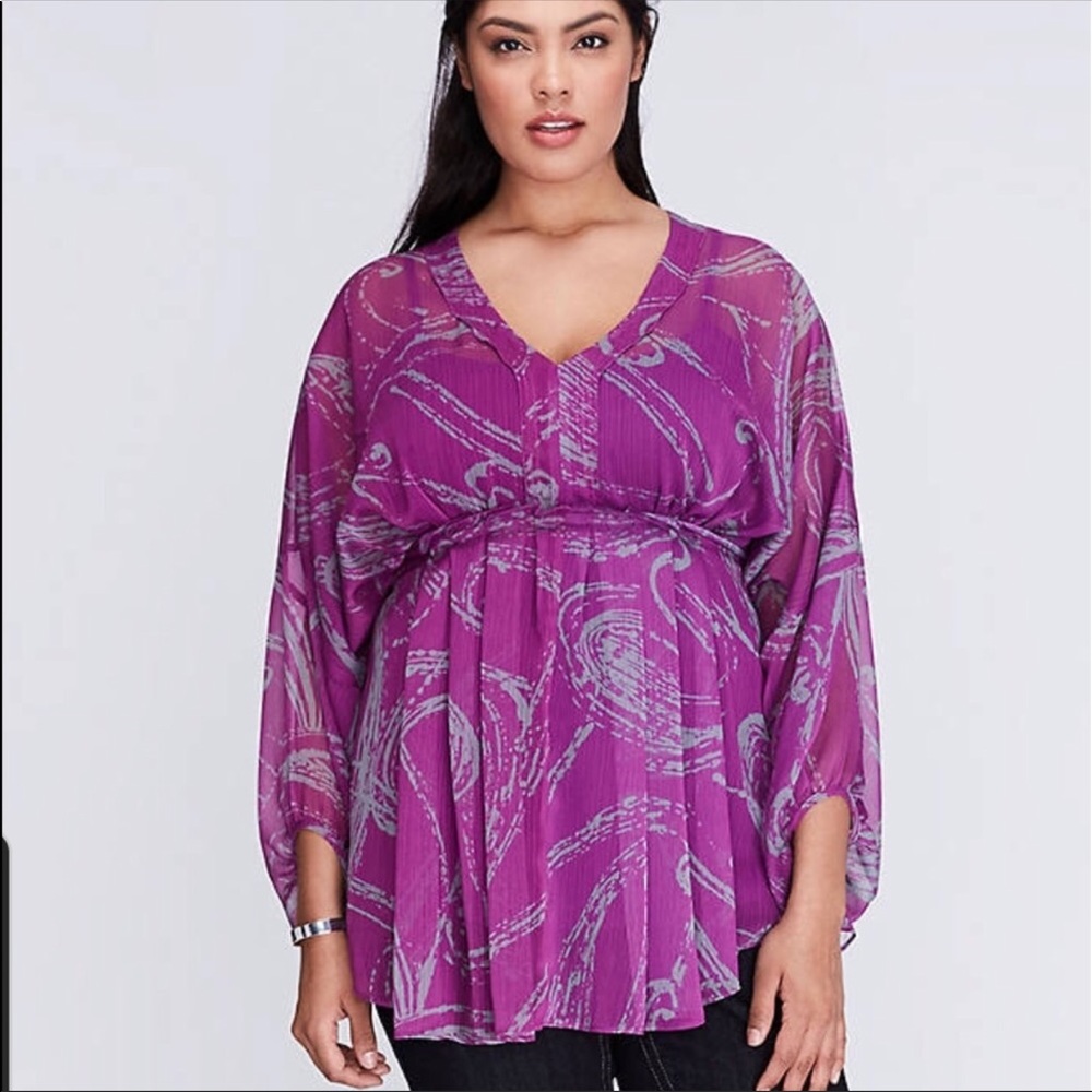 fuchsia & grey kimono style sheer blouse.